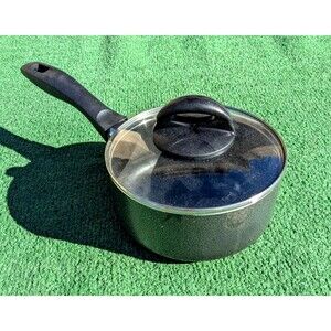 Oster Clairborned Anodized Covered w/Glass Lid Kitchen Cooking 1Qt Sauce Pan GUC
